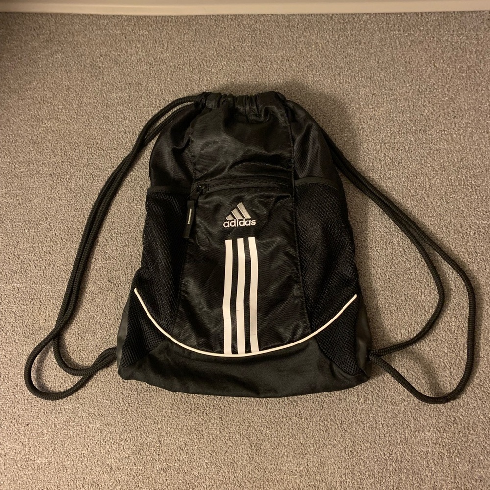 Adidas Black and White Drawstring Backpack